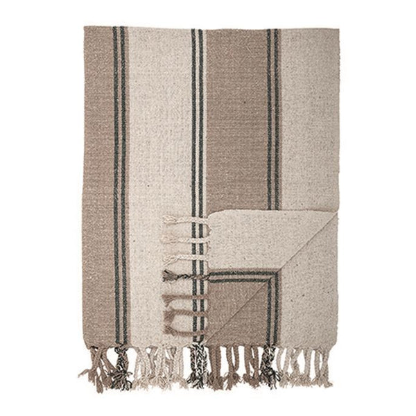 BEIGE/GREEN COTTON THROW BLANKET