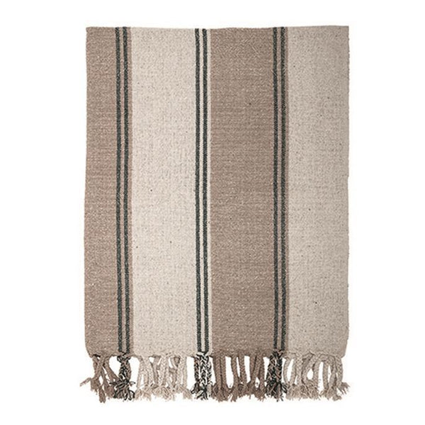 BEIGE/GREEN COTTON THROW BLANKET