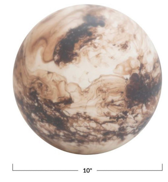 B 10”Glass Globe with LED Light, Marbled Brown (Requires 3-AA Batteries)