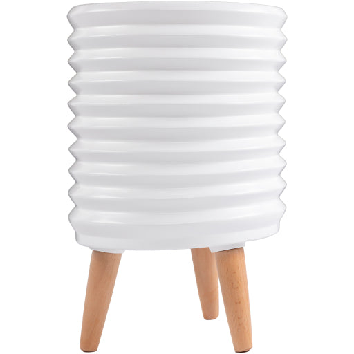 SYA 11Wx17H WHITE POT W/ WOOD LEGS