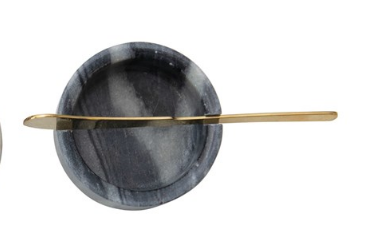 BLACK MARBLE BOWL W/ KNIFE