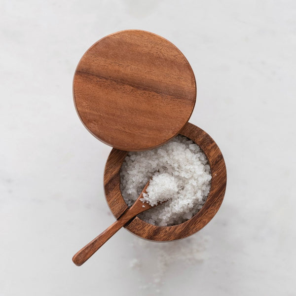 ACACIA WOOD COVERED JAR W/ SPOON