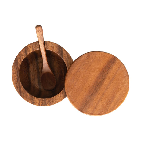 ACACIA WOOD COVERED JAR W/ SPOON