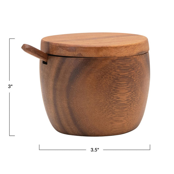 ACACIA WOOD COVERED JAR W/ SPOON