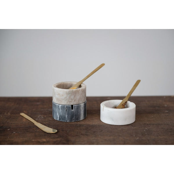 WHITE MARBLE BOWL W/ KNIFE
