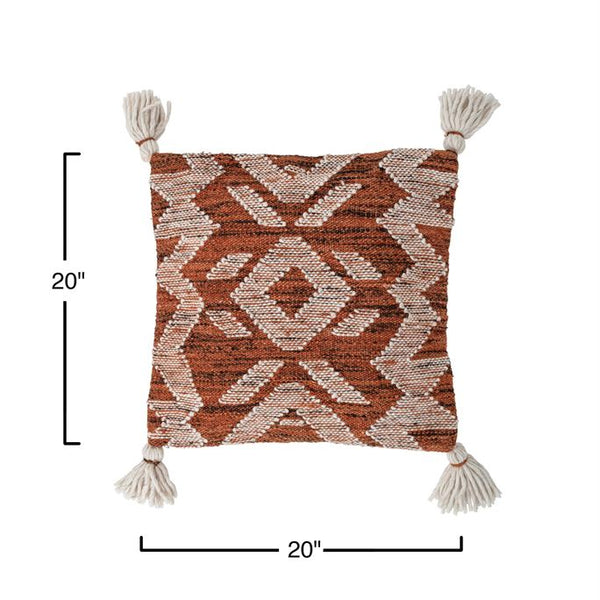 B 20" WOOL Pillow w/Tassels,Cream&Rust
