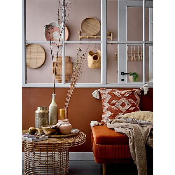 B 20" WOOL Pillow w/Tassels,Cream&Rust