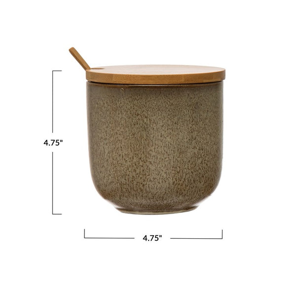 BEIGE JAR w/BAMBOO LID & SPOON
