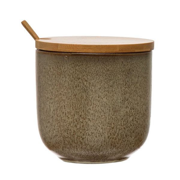 BEIGE JAR w/BAMBOO LID & SPOON