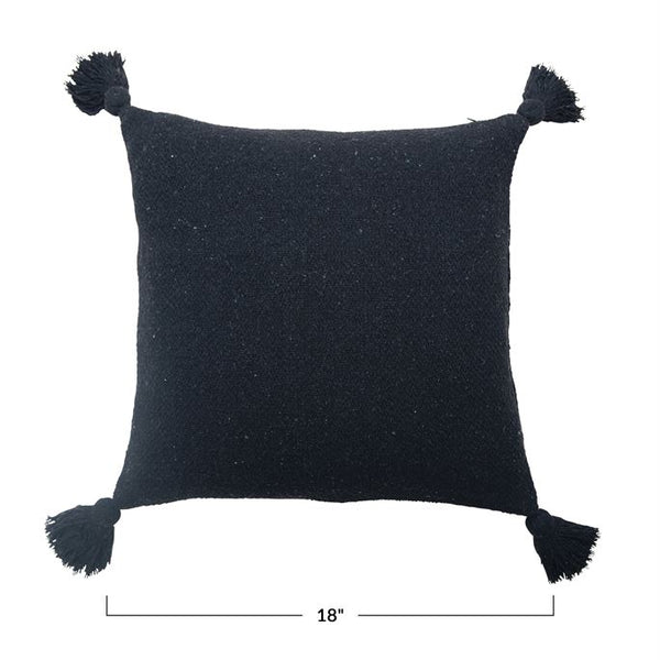 B 18" BLACK Cotton Pillow w/Tassels