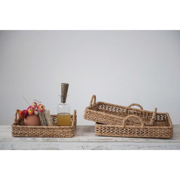 Large Water Hyacinth & Rattan Tray