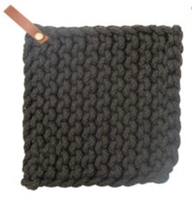 CC 8” OLIVE GRN Crocheted Pot Holder w/Leather Loop