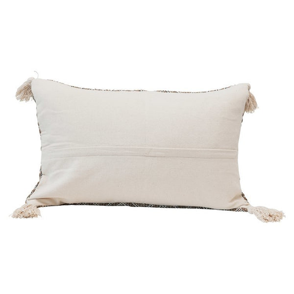 CC 24"L x 16"H Cotton Woven Lumbar Pillow w/ Diamond Pattern & Tassels, Black, Cream & Tan Color