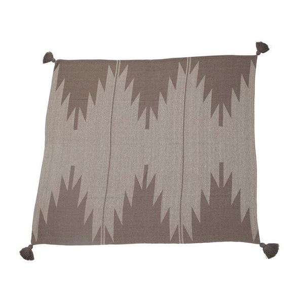 CC Woven Recycled Cotton Blend Throw w/Aztec Pattern & Tassels, Tan Color