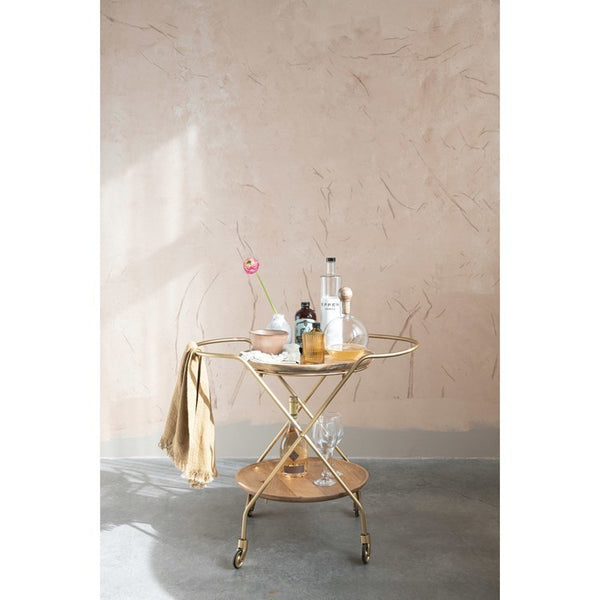 CC 2-Tier Bar Cart on Casters, Gold Finish