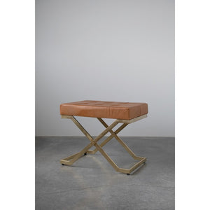 Tufted Leather Stool with Brass Finish Metal Legs