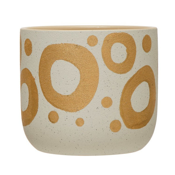 CC 6" Hand-Painted Planter w/ Gold Design, White