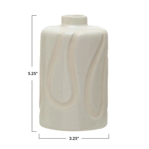 B Stoneware Vase w/ Debossed Design, White