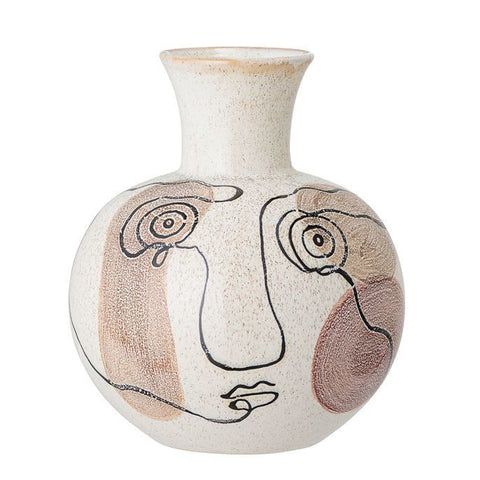 B  Hand-Painted Stoneware Vase w/ Face