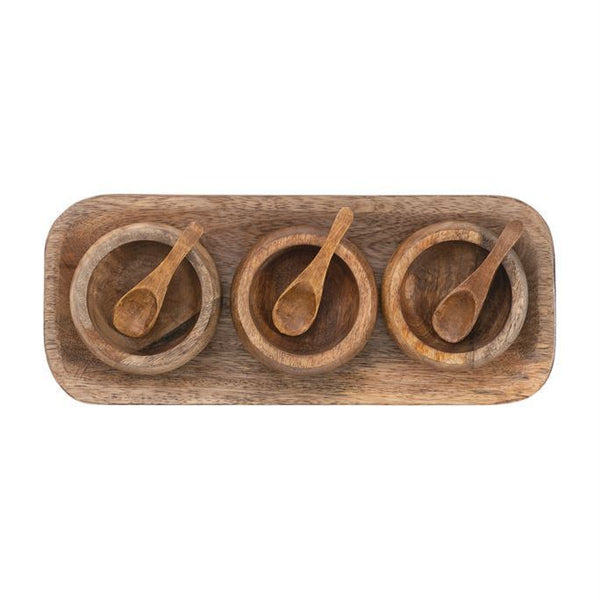 B Mango Wood Tray w/Bowls&Spoons