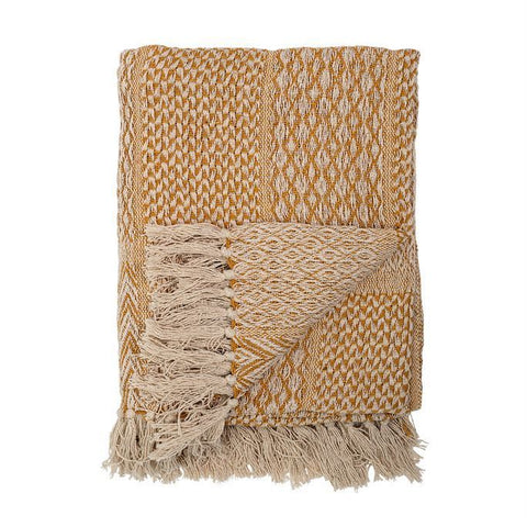 B MUSTARD Cotton Knit Throw w/ Fringe