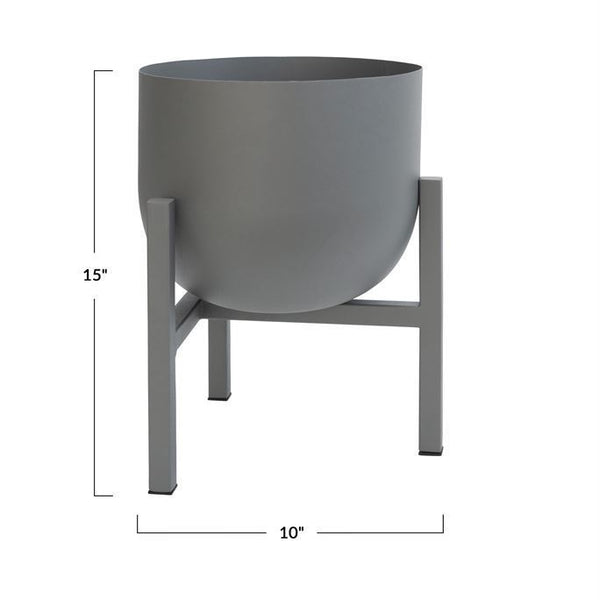 B Grey Metal Planter w/ Stand(Holds 8" Pot)