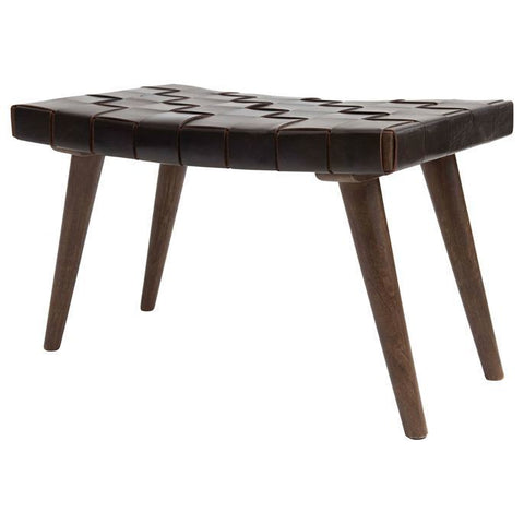 B Wood & Woven Leather Bench