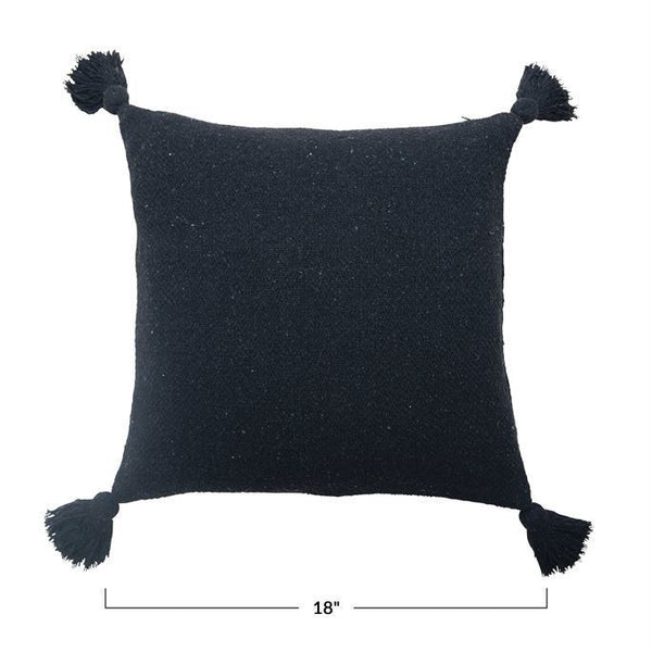 B 18” BLACK PILLOW W/ TASSLES