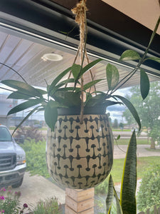 6” BLACK/CREAM PATTERN HANGING POT