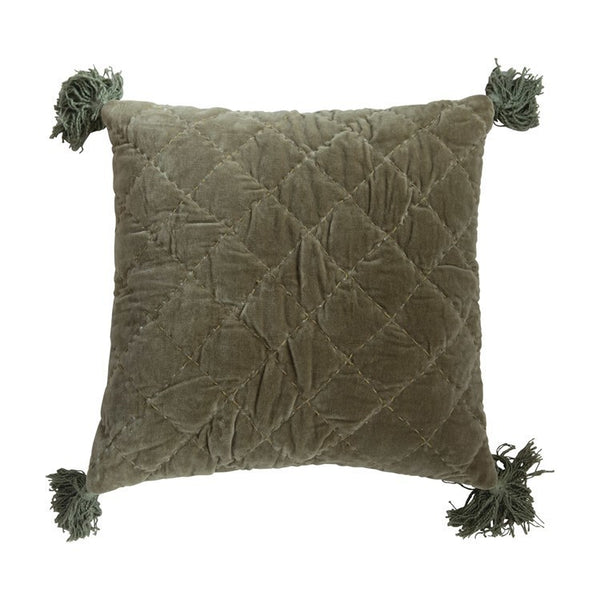CC 20" Velvet Quilted Pillow w/ Kantha Stitch & Tassels