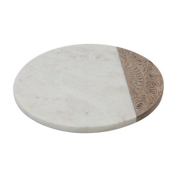 12” Round Carved Mango Wood & Marble Board