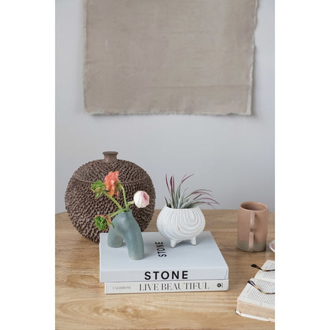 WHITE GLAZED FOOTED PLANTER