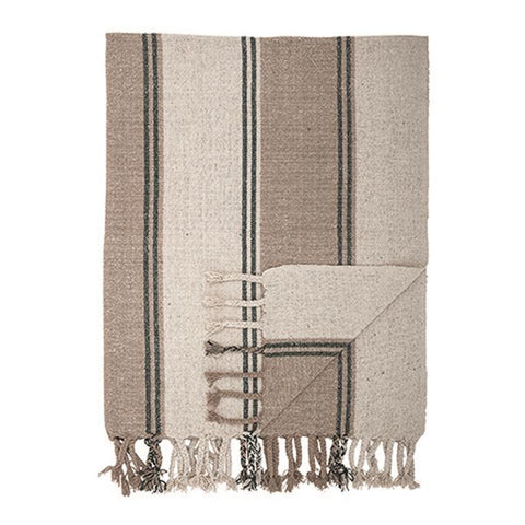 BEIGE/GREEN COTTON THROW BLANKET