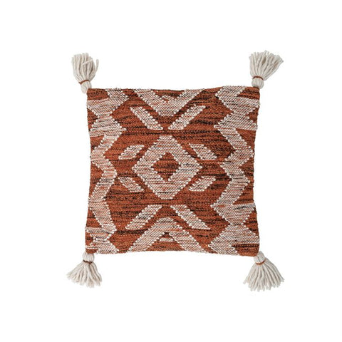 B 20" WOOL Pillow w/Tassels,Cream&Rust